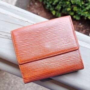 Vintage 90s Louis Vuitton Double Sided Compact Epi Leather Wallet Caramel Brown